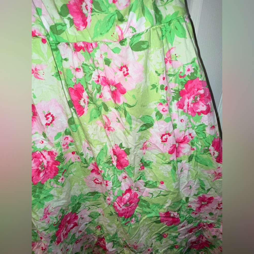 Like New Torrid Size 1 Floral Spring Midi Sundress Garden Pink Green - Picture 5 of 13